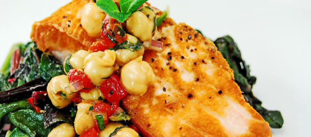 Slow-Cooked Salmon, Chickpeas, and Greens