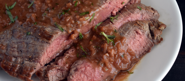 Steak with balsamic shallot sauce