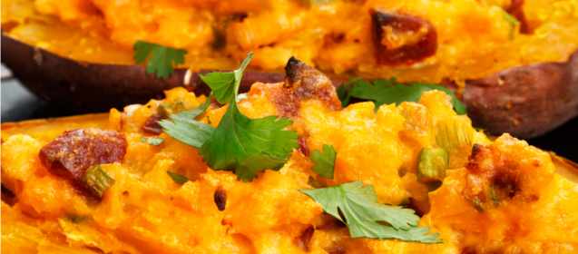 Spicy Buffalo Loaded Sweet Potato Skins