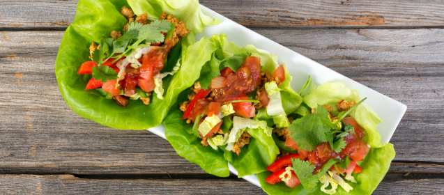 Chicken Tacos in Lettuce Wraps with Avocado Crema